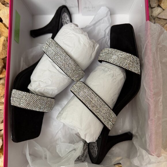 Vince Camuto Aslee Rhinestone Embellished Black & Silver Crystal Dress Sandals - Picture 9 of 11